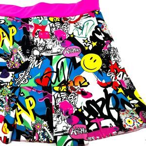 PICKLE ME‎ PINK Women's XL comics skater graffiti skort short skirt roller derby